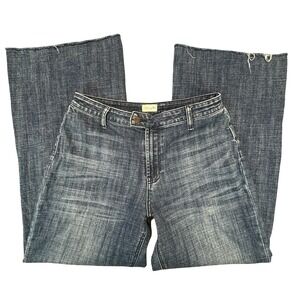 Hint of Blu Womens Wide Leg Jeans Blue Raw Hem High Rise Boho Retro 30